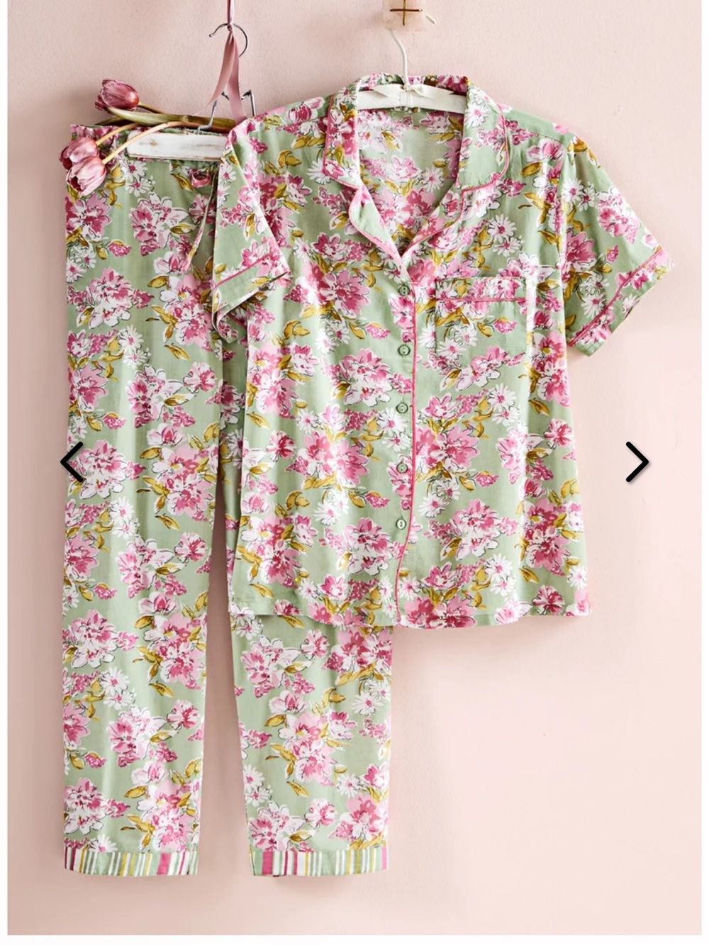 La Cera Sage Green Floral Short Sleeve Pajama Set Sz M NWT Cottagecore Lounge PJ
